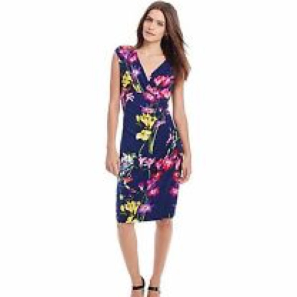 Ralph Lauren Dress Floral Faux Wrap EUC - Picture 1 of 5